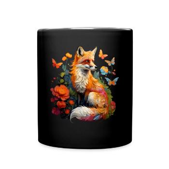 Renard amoureux des bois fleurs Art Renards Renard mignon - Mug uni - noir - Devant