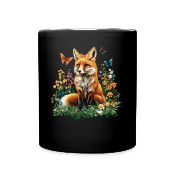 Renard amoureux des bois fleurs Art Renards Renard mignon - Mug uni - noir - Devant
