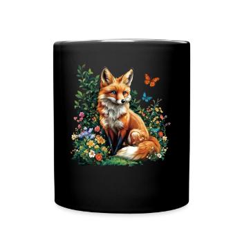 Renard amoureux des bois fleurs Art Renards Renard mignon - Mug uni - noir - Devant