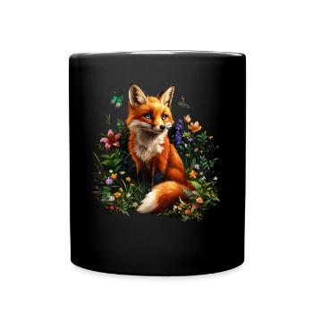 Renard amoureux des bois fleurs Art Renards Renard mignon - Mug uni - noir - Devant