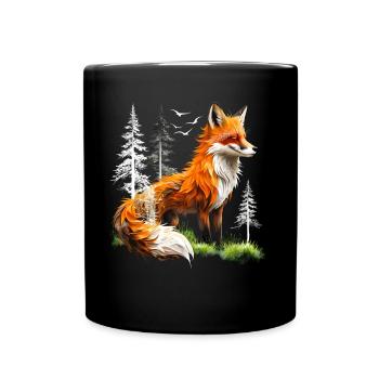 Renard amoureux des bois fleurs Art Renards Renard mignon - Mug uni - noir - Devant