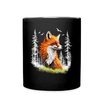 Renard amoureux des bois fleurs Art Renards Renard mignon - Mug uni - noir - Devant