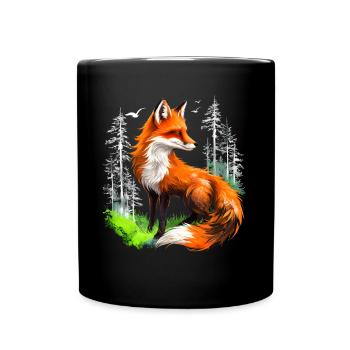 Renard amoureux des bois fleurs Art Renards Renard mignon - Mug uni - noir - Devant