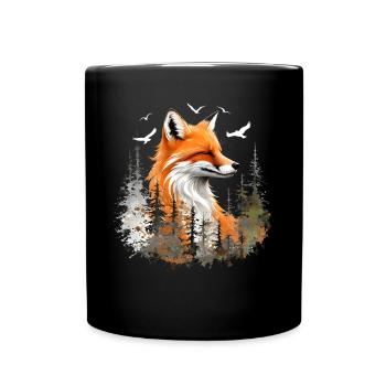 Renard amoureux des bois fleurs Art Renards Renard mignon - Mug uni - noir - Devant