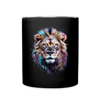 Lion Lover Wildlife Safari Art Lion Colorful - Full Colour Mug - black - Front