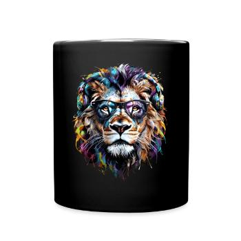 Lion Lover Wildlife Safari Art Lion Colorful - Full Colour Mug - black - Front