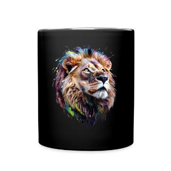 Lion Lover Wildlife Safari Art Lion Colorful - Full Colour Mug - black - Front