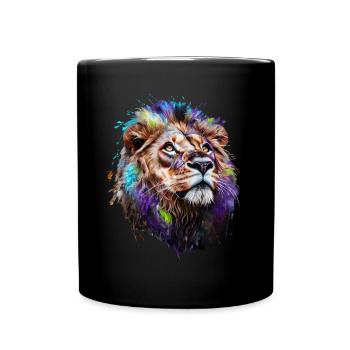 Lion Lover Wildlife Safari Art Lion Colorful - Full Colour Mug - black - Front