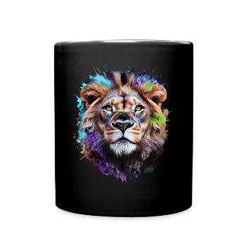 Lion Lover Wildlife Safari Art Lion Colorful - Full Colour Mug - black - Front