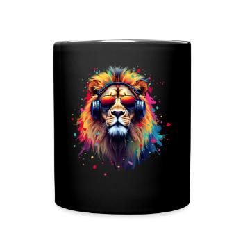 Lion Lover Wildlife Safari Art Lion Colorful - Full Colour Mug - black - Front