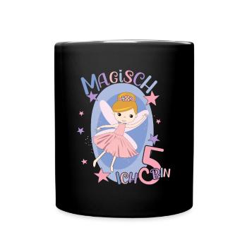 Geburtstagsshirt 5 Jahre Mädchen 5. Geburtstag Fee - Tasse einfarbig - Schwarz - Vorne