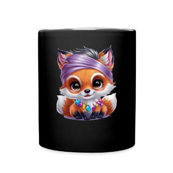 Kawaii Fuchs im Cartoon Stil mit bunten Steinen - Tasse einfarbig - Schwarz - Vorne
