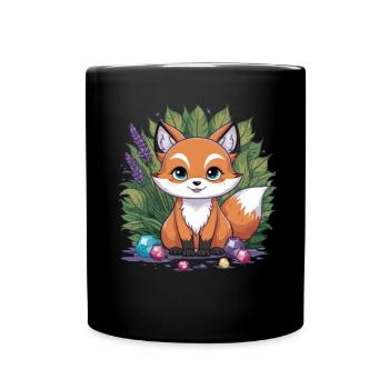 Kawaii Fuchs im Cartoon Stil mit bunten Steinen - Tasse einfarbig - Schwarz - Vorne