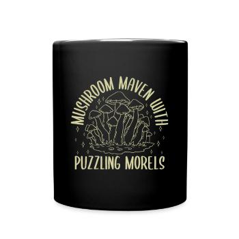 Mushroom Foraging Hunter Maven With Puzzling Morel - Full Colour Mug - black - Front