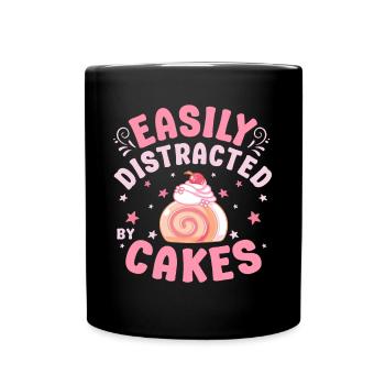 Pastry Lover Easily Distracted By Cakes Cute Gift - Tasse einfarbig - Schwarz - Vorne