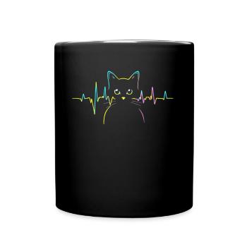 Cats Cat Owner Cute Pet Heartbeat ECG - Full Colour Mug - black - Front