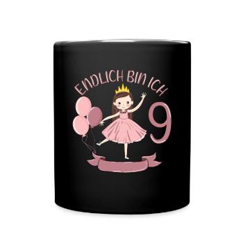 Princess Birthday Shirt Finally 9 Years Girl - Full Colour Mug - black - Front