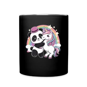Mignon panda kawaii avec licorne - Mug uni - noir - Devant
