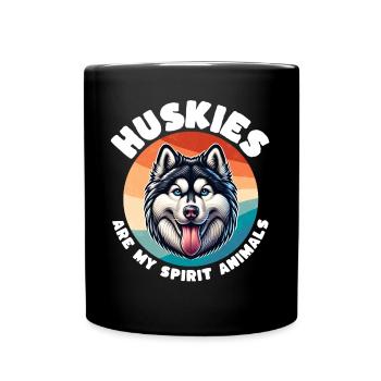 Schlittenhund Sprüche Husky - Tasse einfarbig - Schwarz - Vorne