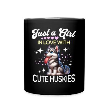 Schlittenhund Mädchen Husky - Tasse einfarbig - Schwarz - Vorne