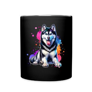 Schlittenhund Geschenk Husky - Tasse einfarbig - Schwarz - Vorne