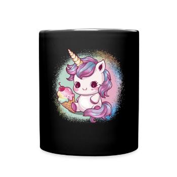 Licorne kawaii avec glace - Mug uni - noir - Devant