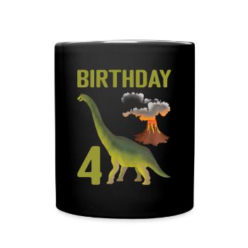 4 ans anniversaire garçon Dino Volcano - 4ème - Mug uni - noir - Devant