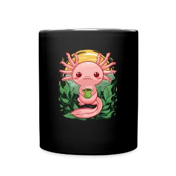 Kawaii Axolotl liebt grünen Tee - Tasse einfarbig - Schwarz - Vorne
