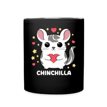 Kawaii Chinchila mit Herzen und Sternen - Tasse einfarbig - Schwarz - Vorne