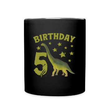 5 Year Old Birthday Boy Dino Volcano - 5th - Full Colour Mug - black - Front