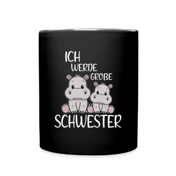 Je vais grande sœur douce hippopotame fille - Mug uni - noir - Devant