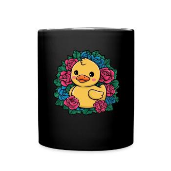 Canard kawaii avec des roses colorées - Mug uni - noir - Devant