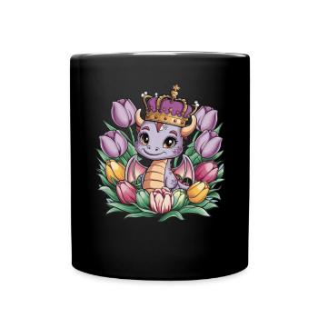 Dragon with crown and colorful tulips - Full Colour Mug - black - Front