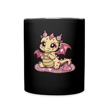 Kawaii Dragon with Colorful Hearts - Full Colour Mug - black - Front