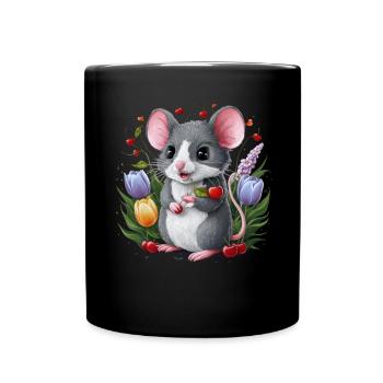 Mouse with cherries and magnificent tulips - Full Colour Mug - black - Front
