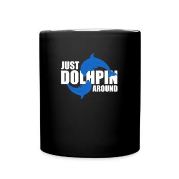 Just Dolphin - Playful Dolphin Design - Full Colour Mug - black - Front