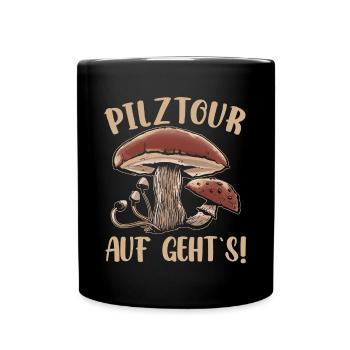 Pilzsuche Pilztour Auf Geht´s Pilz-Sammler - Tasse einfarbig - Schwarz - Vorne