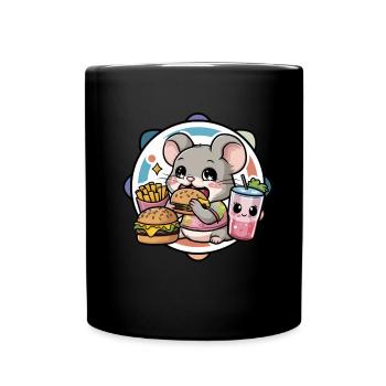 Kawaii Mouse Adore la restauration rapide - Mug uni - noir - Devant