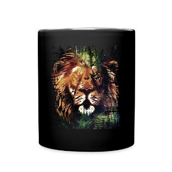 Lion Lover Wildlife Safari Art Lion Colorful - Full Colour Mug - black - Front