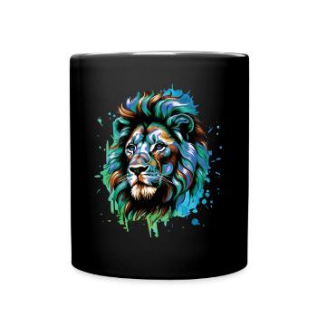 Lion Lover Wildlife Safari Art Lion Colorful - Full Colour Mug - black - Front