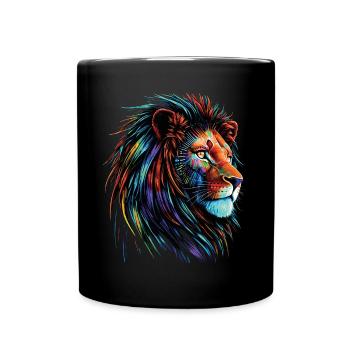 Lion Lover Wildlife Safari Art Lion Colorful - Full Colour Mug - black - Front