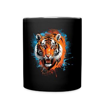 Lustiges Tiger Kunst Tier Natur Wildtier Tiere Zoo - Tasse einfarbig - Schwarz - Vorne