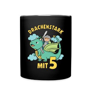 Ritter & Drache Geburtstagsmotiv 5 Jahre Jungen - Tasse einfarbig - Schwarz - Vorne