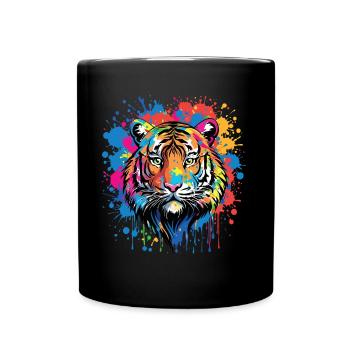 Lustiges Tiger Kunst Tier Natur Wildtier Tiere Zoo - Tasse einfarbig - Schwarz - Vorne