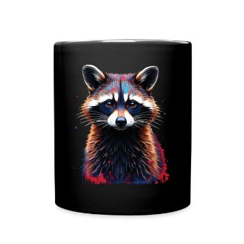 Raccoon Motif Animal Lover Art Artwork - Full Colour Mug - black - Front