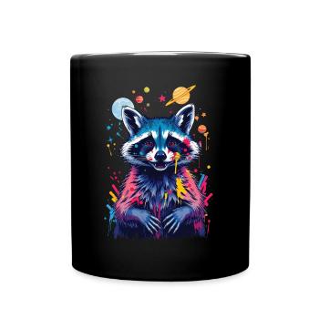 Raccoon Motif Animal Lover Art Artwork - Full Colour Mug - black - Front