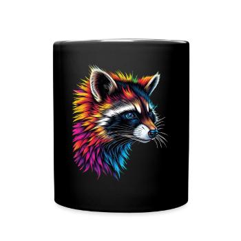 Raccoon Motif Animal Lover Art Artwork - Full Colour Mug - black - Front