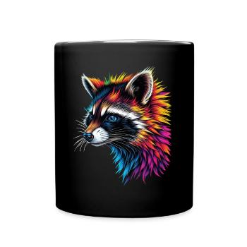 Raccoon Motif Animal Lover Art Artwork - Full Colour Mug - black - Front