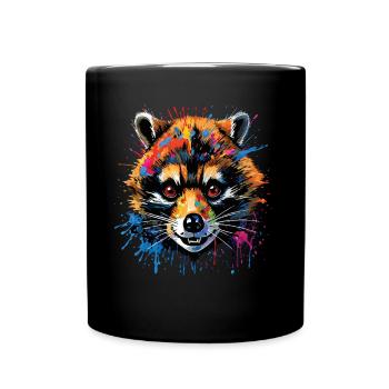 Raccoon Motif Animal Lover Art Artwork - Full Colour Mug - black - Front