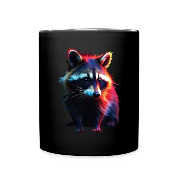 Raccoon Motif Animal Lover Art Artwork - Full Colour Mug - black - Front
